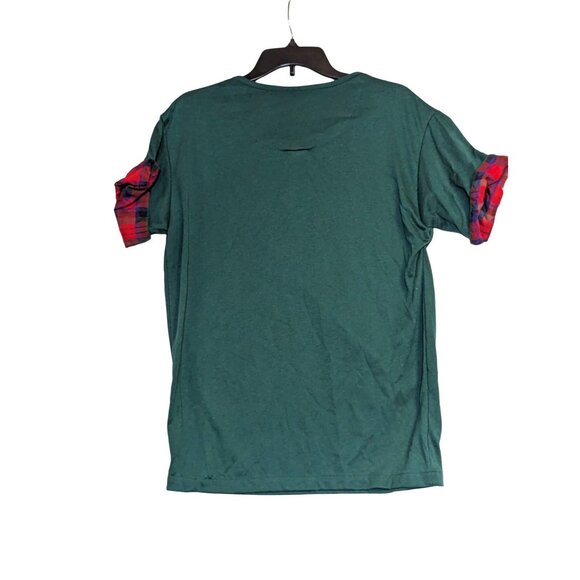 Huntington Ridge Green T-Shirt With Plaid Sleeve Accents Small Cotton/Poly Blend - Picture 4 of 4